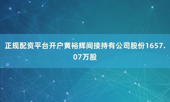 正规配资平台开户黄裕辉间接持有公司股份1657.07万股