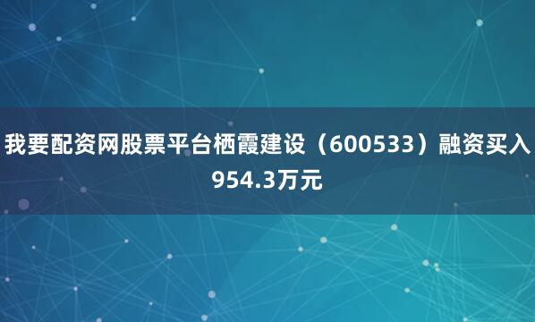 我要配资网股票平台栖霞建设（600533）融资买入954.3万元